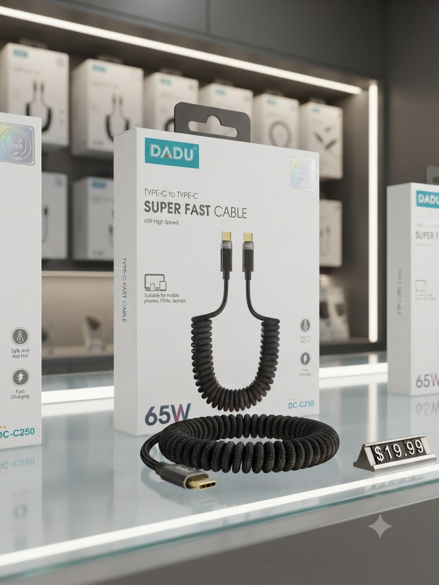 كابل شحن سريع DADU تصميم سبرينغ مرن بقوة 65W (Type-C to Type-C) موديل DC-C250 من MT mobile
