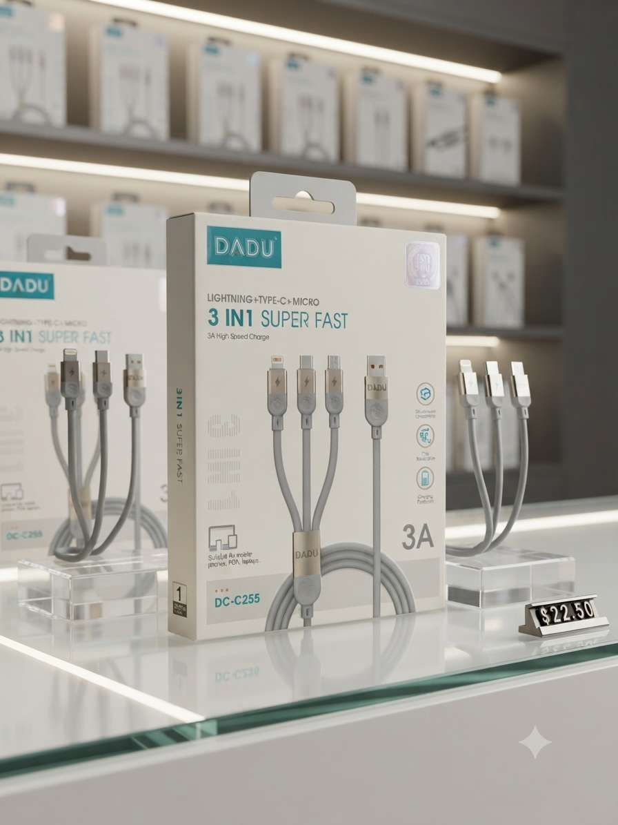 كابل شحن سريع DADU 3 في 1 بقوة 3A (مخرج ايفون، تيب سي، ومايكرو) موديل DC-C255 من MT mobile