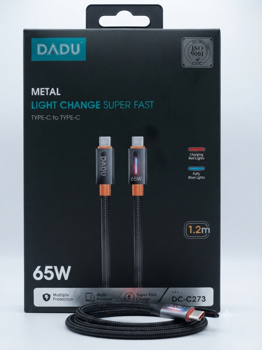 كيبل DADU معدني فائق السرعة مع إضاءة متغيرة (Light Change) بقدرة 65 واط (1.2 متر - موديل DC-C273)