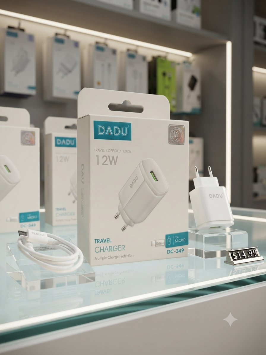 شاحن جداري DADU سريع بقوة 12W (للسفر والمنزل) مع كابل مايكرو مدمج موديل DC-349 من MT mobile