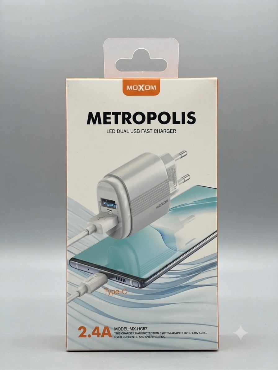 شاحن MOXOM METROPOLIS السريع (LED Dual USB) - موديل MX-HC87 متوفر حصرياً لدى MT Mobile