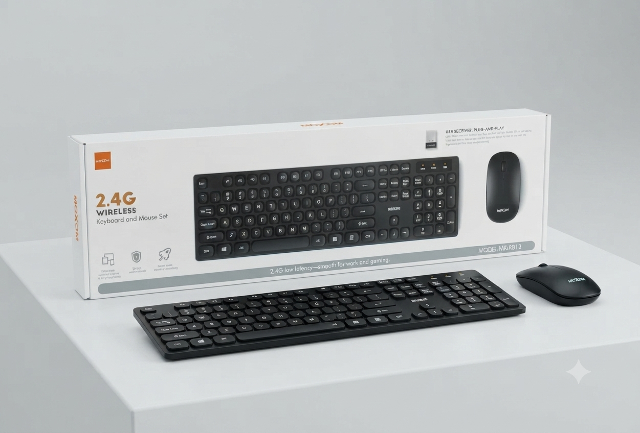 طقم لوحة المفاتيح والفأرة اللاسلكي Moxom 2.4G Wireless Keyboard and Mouse Set (موديل MX-KB13) - متوفر لدى MT Mobile