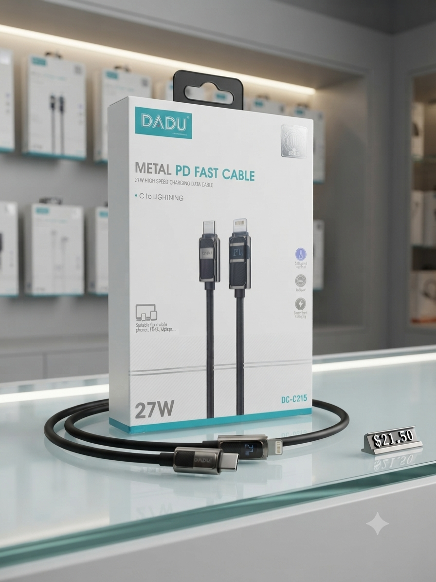 كابل شحن ايفون سريع DADU بقوة 27 واط (Type-C to Lightning) ميتال مع شاشة عرض رقمية ذكية موديل DC-C215 من MT mobile