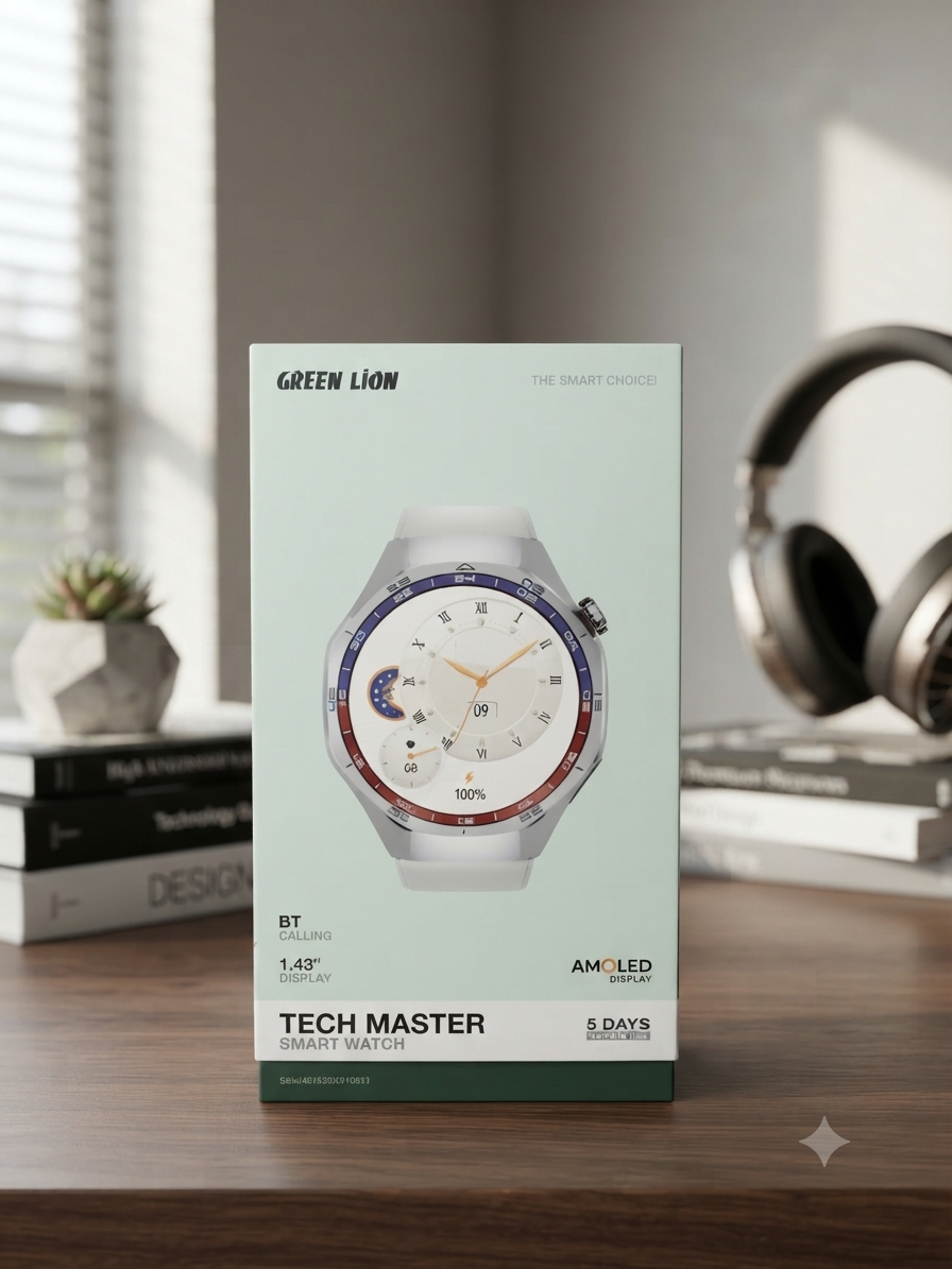 ساعة ذكية Green Lion Tech Master بشاشة AMOLED قياس 1.43 إنش