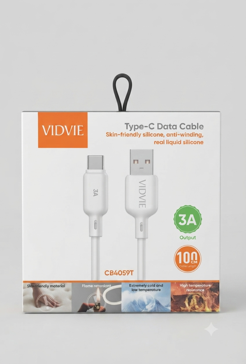 كابل شحن ونقل بيانات VIDVIE Type-C الأصلي - موديل CB4059T (متوفر الآن في MT Mobile)